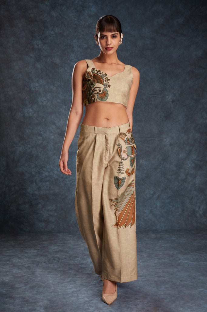 Brown Trendy Printed Linen Co-Ord Set Top & Pant ClothsVilla