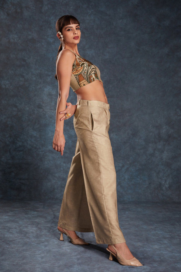 Brown Trendy Printed Linen Co-Ord Set Top & Pant ClothsVilla
