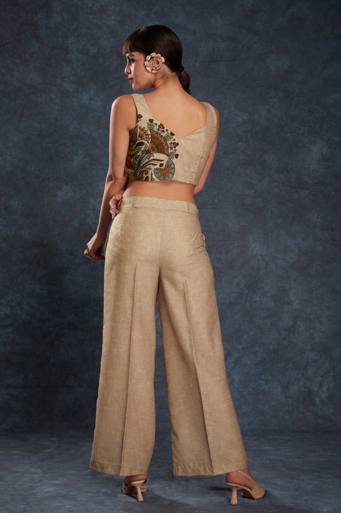 Brown Trendy Printed Linen Co-Ord Set Top & Pant ClothsVilla