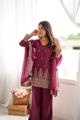 Burgandy Silk Kurta with Bell Bottom Pant ClothsVilla