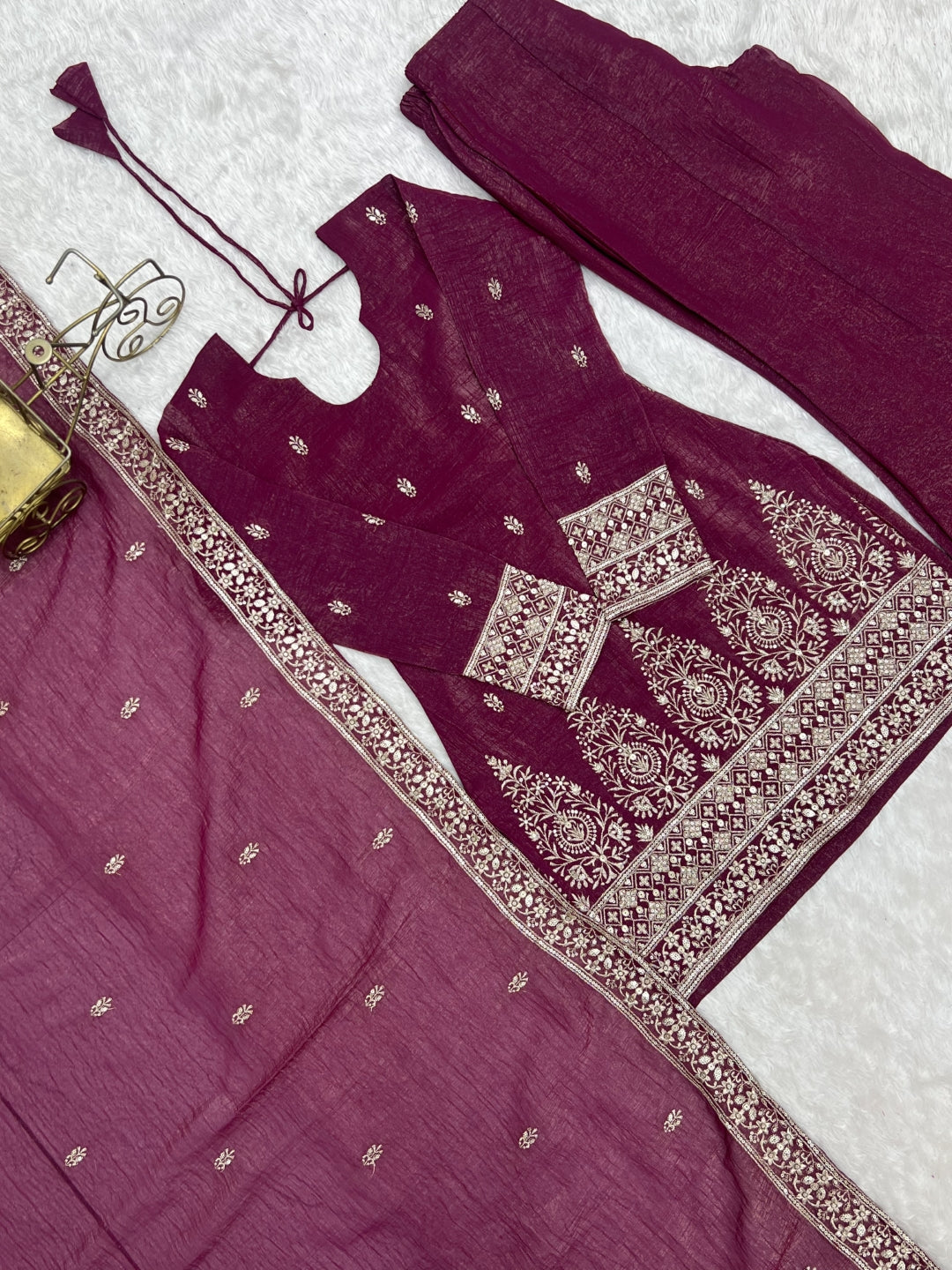 Burgandy Silk Kurta with Bell Bottom Pant ClothsVilla