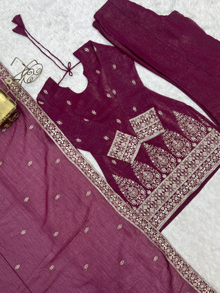 Burgandy Silk Kurta with Bell Bottom Pant ClothsVilla