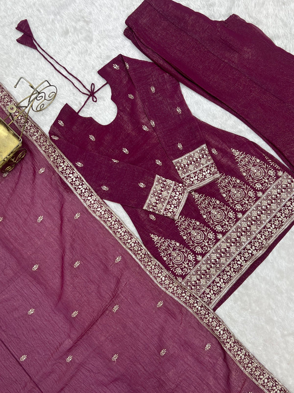 Burgandy Silk Kurta with Bell Bottom Pant ClothsVilla