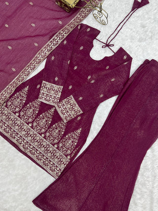 Burgandy Silk Kurta with Bell Bottom Pant ClothsVilla