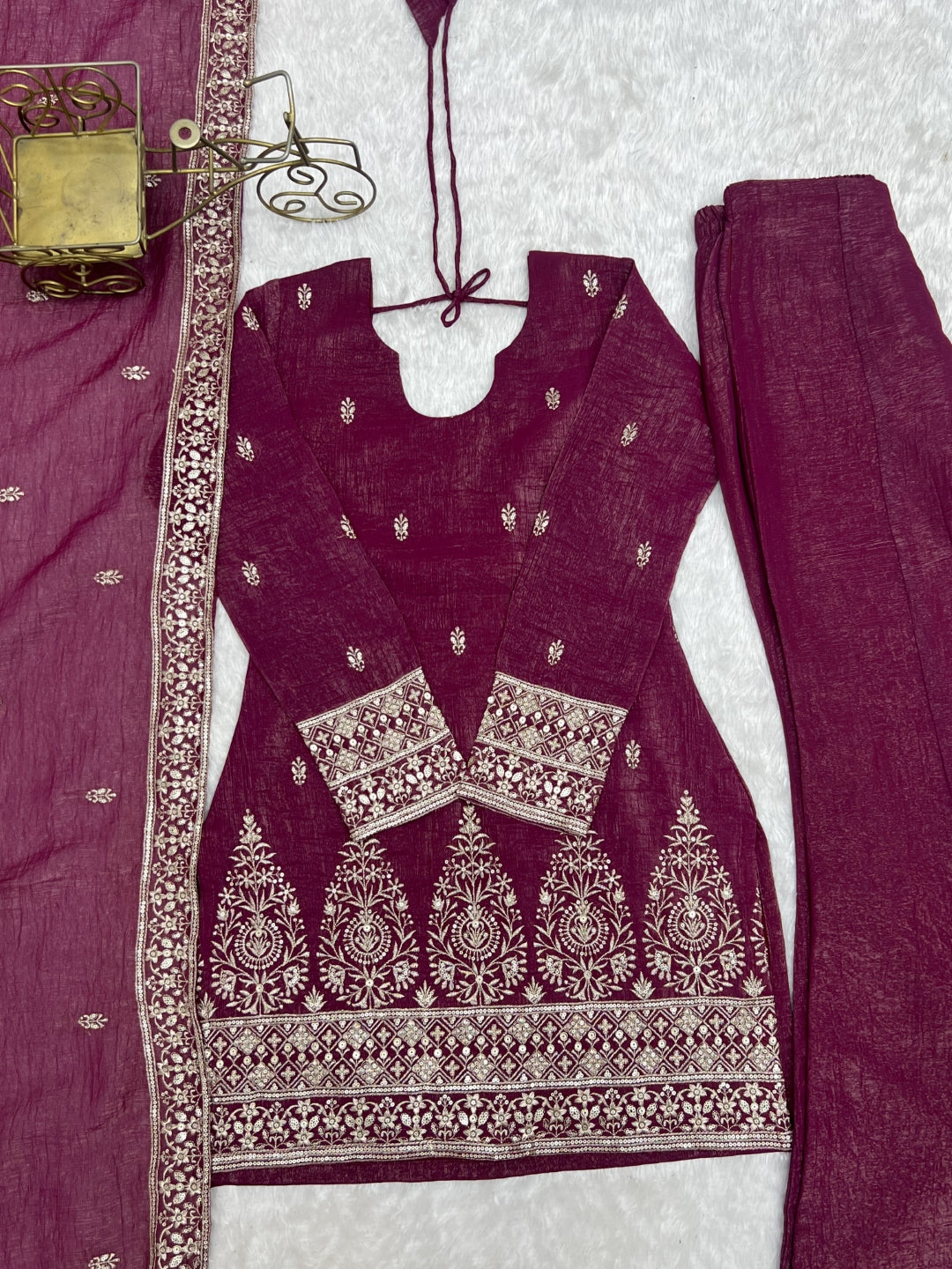 Burgandy Silk Kurta with Bell Bottom Pant ClothsVilla