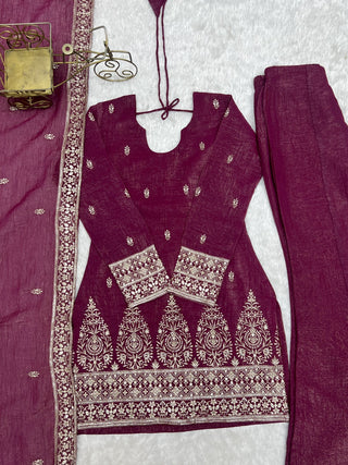 Burgandy Silk Kurta with Bell Bottom Pant ClothsVilla