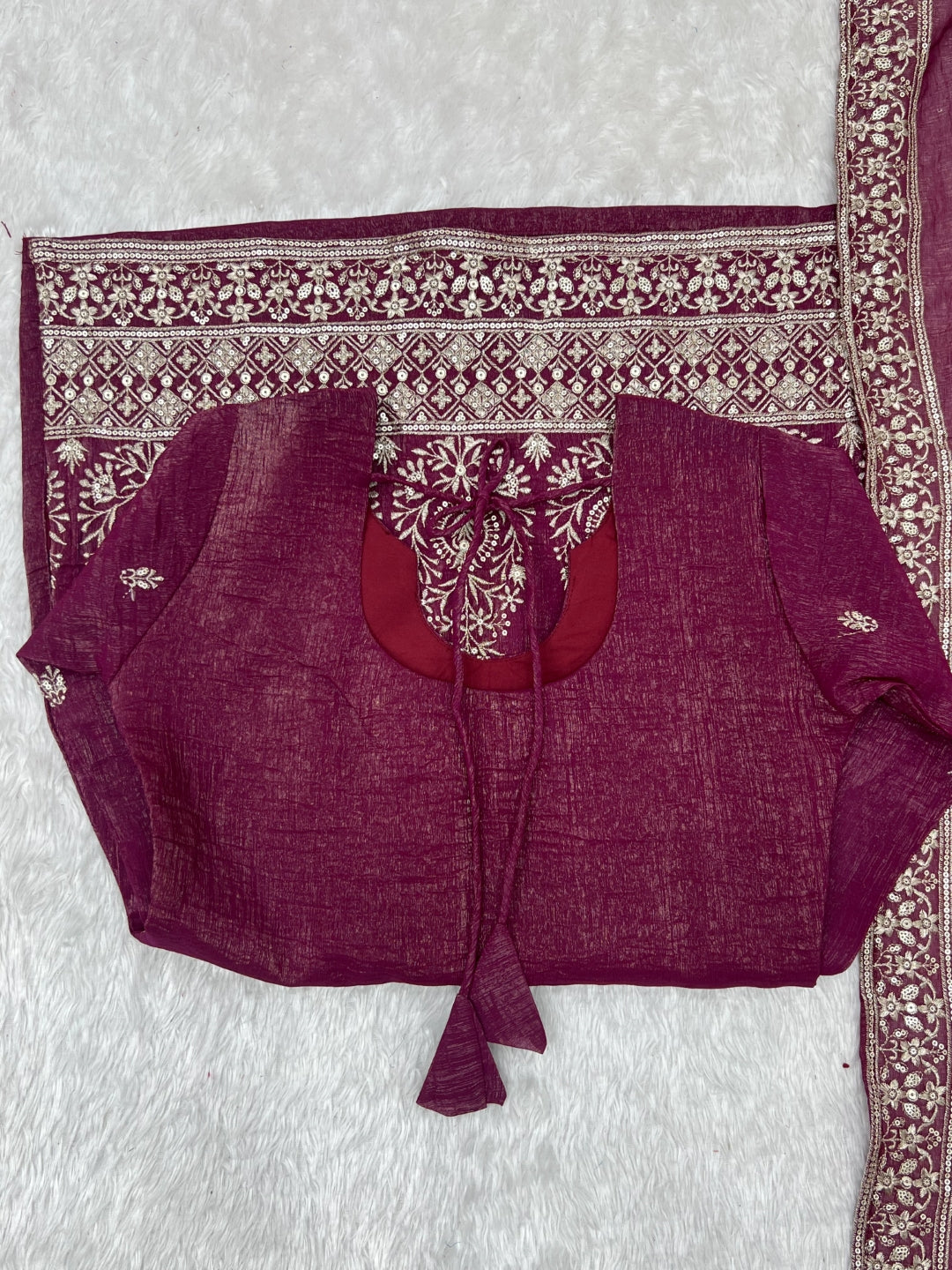 Burgandy Silk Kurta with Bell Bottom Pant ClothsVilla