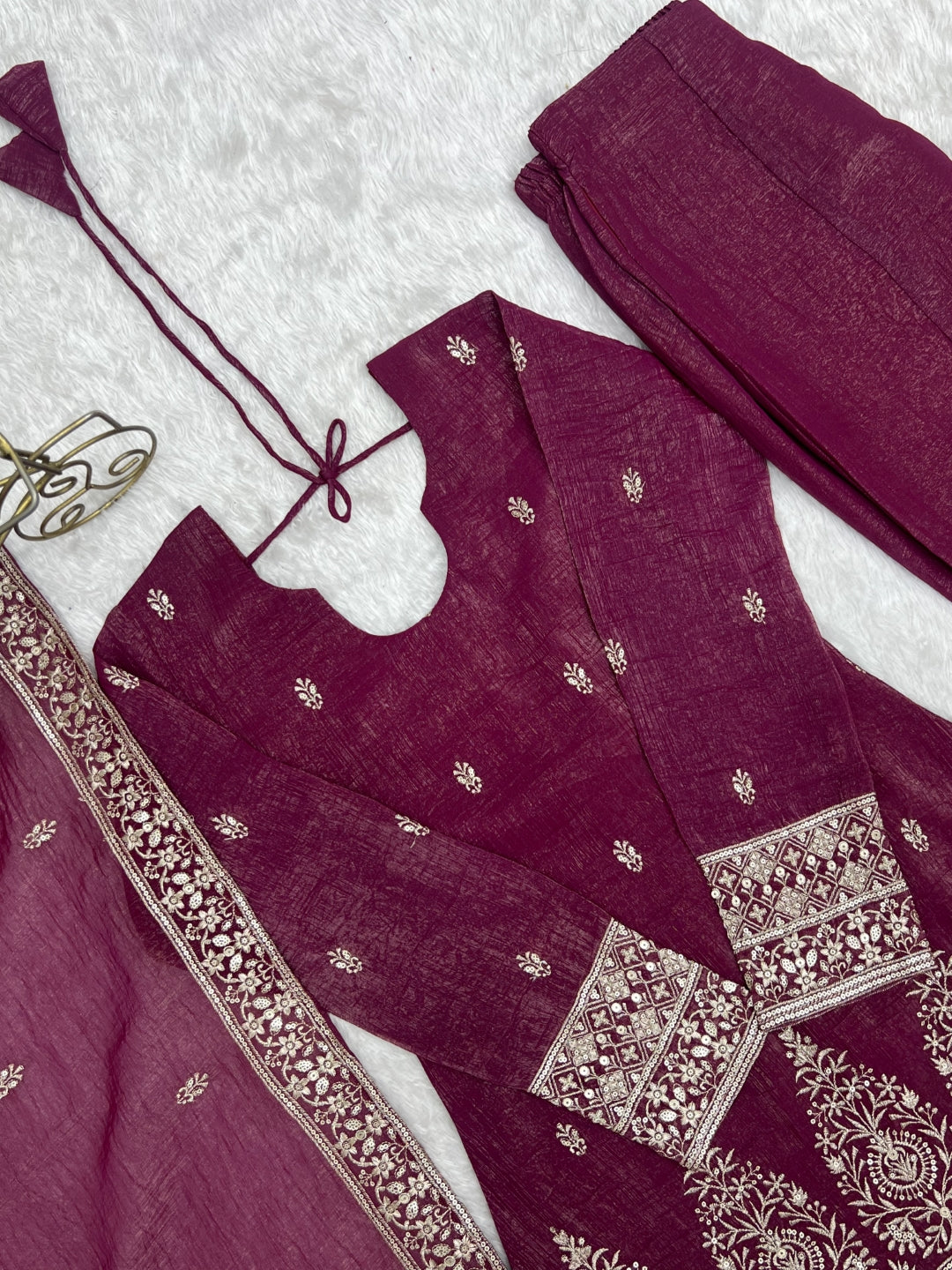 Burgandy Silk Kurta with Bell Bottom Pant ClothsVilla