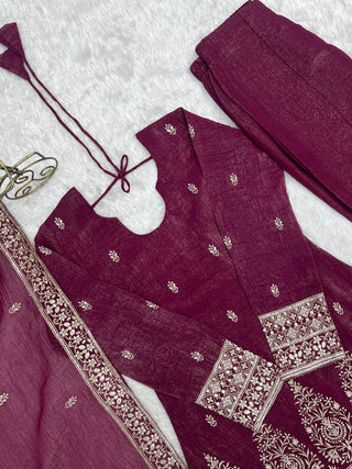 Burgandy Silk Kurta with Bell Bottom Pant ClothsVilla