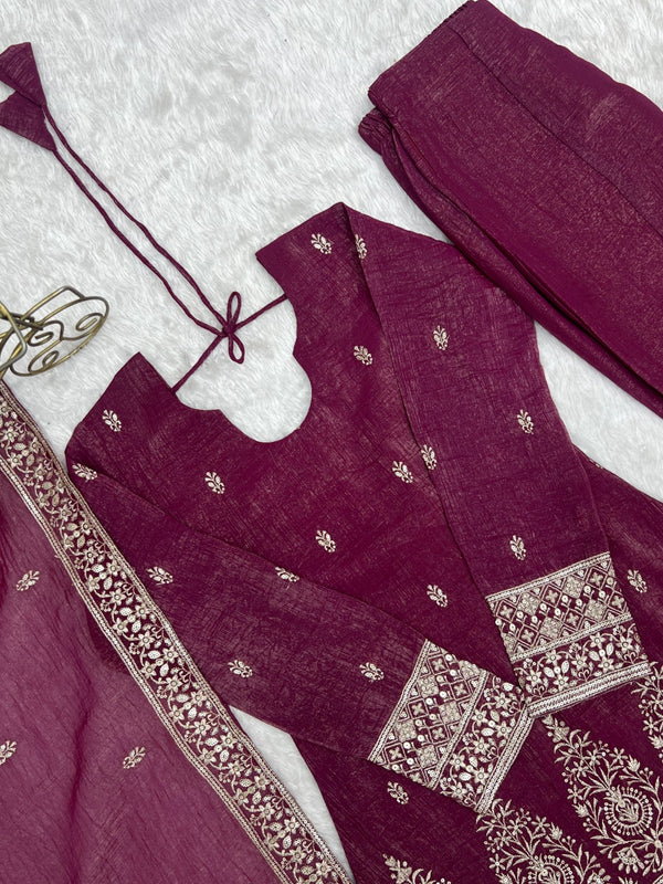 Burgandy Silk Kurta with Bell Bottom Pant ClothsVilla