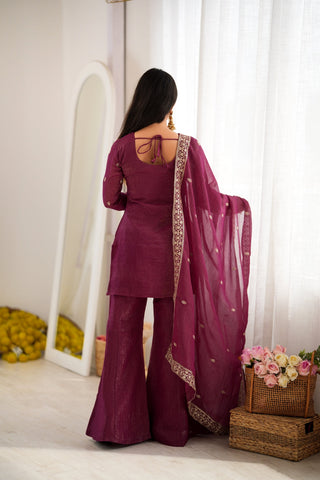 Burgandy Silk Kurta with Bell Bottom Pant ClothsVilla