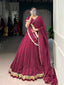 Burgundy Elegant Pure Chanderi Zari Weaving Lehenga Set with Embossed Design & Lace Touch-Up – 6-Meter Flair Stitched Lehenga, Blouse & Dupatta ClothsVilla