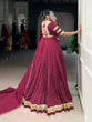 Load image into Gallery viewer, Burgundy Elegant Pure Chanderi Zari Weaving Lehenga Set with Embossed Design &amp; Lace Touch-Up – 6-Meter Flair Stitched Lehenga, Blouse &amp; Dupatta ClothsVilla
