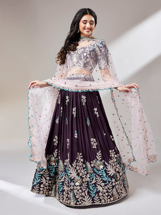 Burgundy Georgette Sequinse embroidery Semi-Stitched Lehenga choli & Dupatta Clothsvilla