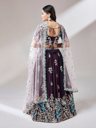 Burgundy Georgette Sequinse embroidery Semi-Stitched Lehenga choli & Dupatta Clothsvilla