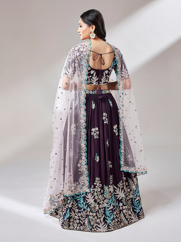 Burgundy Georgette Sequinse embroidery Semi-Stitched Lehenga choli & Dupatta Clothsvilla