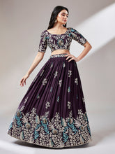 Load image into Gallery viewer, Burgundy Georgette Sequinse embroidery Semi-Stitched Lehenga choli &amp; Dupatta Clothsvilla