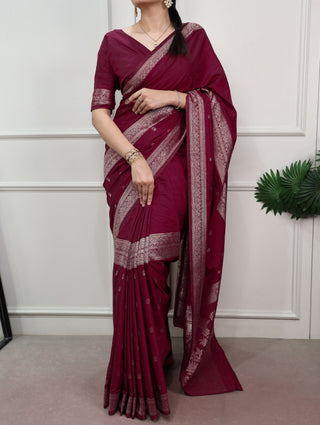 Burgundy Mysore Zari Weaving Saree ClothsVilla