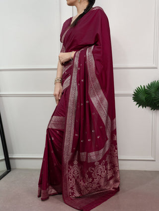 Burgundy Mysore Zari Weaving Saree ClothsVilla