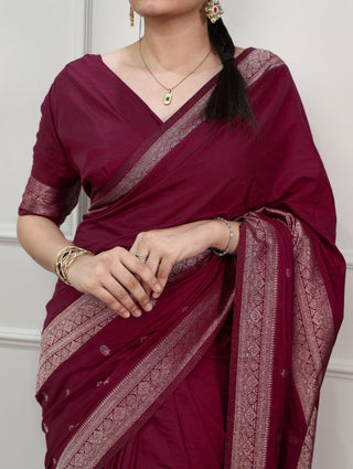 Burgundy Mysore Zari Weaving Saree ClothsVilla