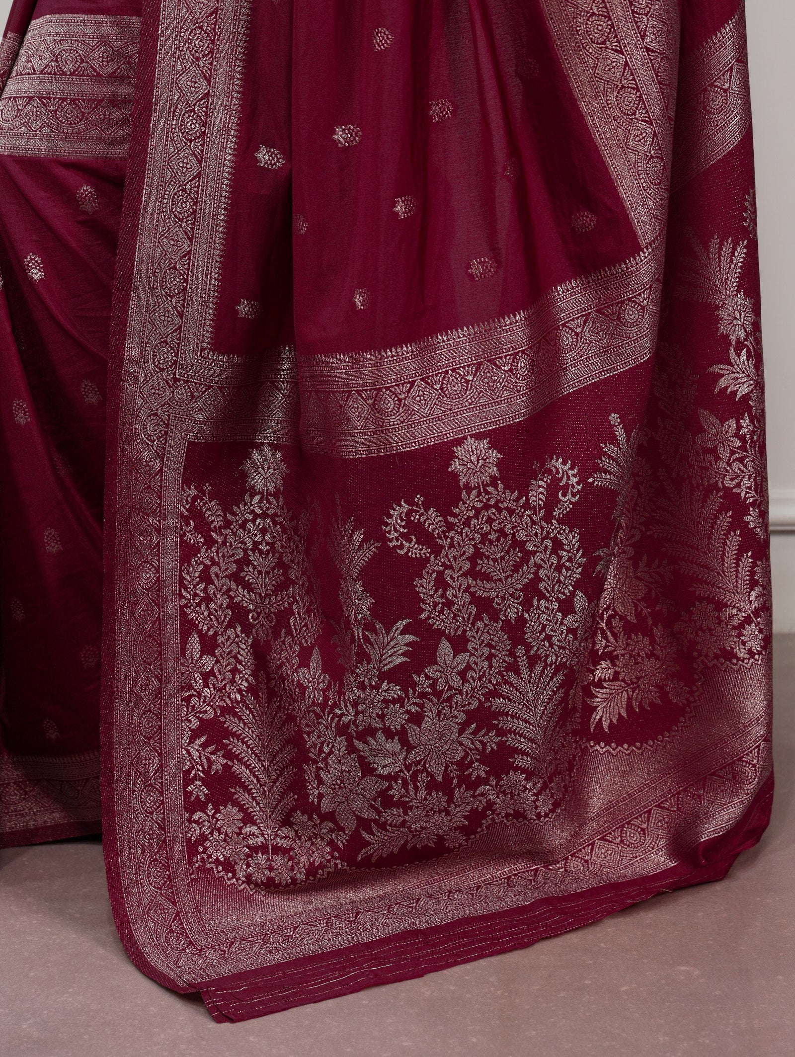 Burgundy Mysore Zari Weaving Saree ClothsVilla