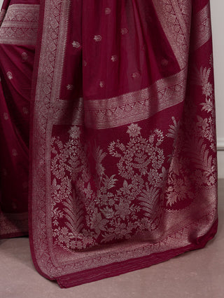 Burgundy Mysore Zari Weaving Saree ClothsVilla