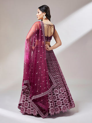Burgundy Net heavy Sequinse embroidery Semi-Stitched Lehenga choli & Dupatta Clothsvilla