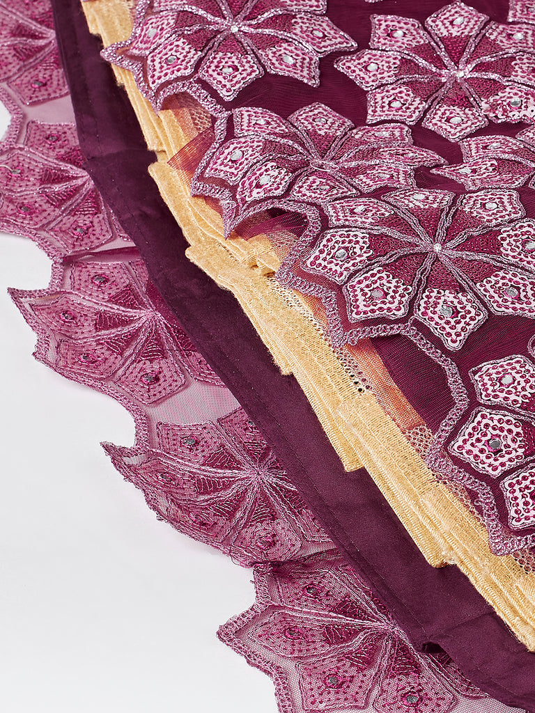 Burgundy Net heavy Sequinse embroidery Semi-Stitched Lehenga choli & Dupatta Clothsvilla