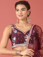 Load image into Gallery viewer, Burgundy Net Multi colour Thread &amp; Sequinse Work Semi-Stitched Lehenga &amp; Unstitched Blouse, Dupatta Clothsvilla