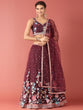 Load image into Gallery viewer, Burgundy Net Multi colour Thread &amp; Sequinse Work Semi-Stitched Lehenga &amp; Unstitched Blouse, Dupatta Clothsvilla