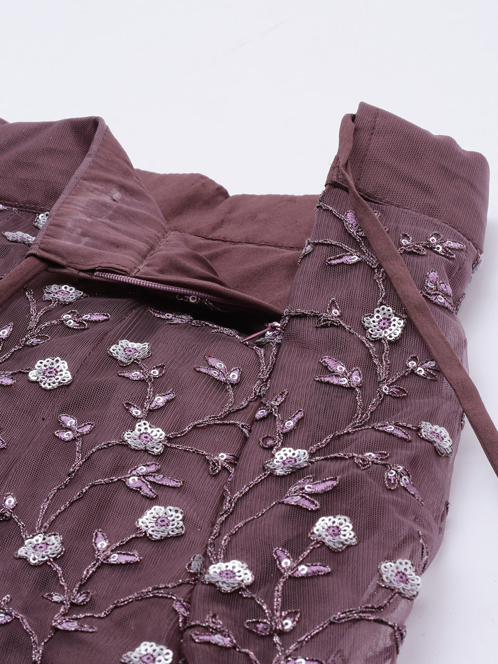 Burgundy Net Semi Stitched Coding, Sequins and Mirror work Lehenga Choli Clothsvilla