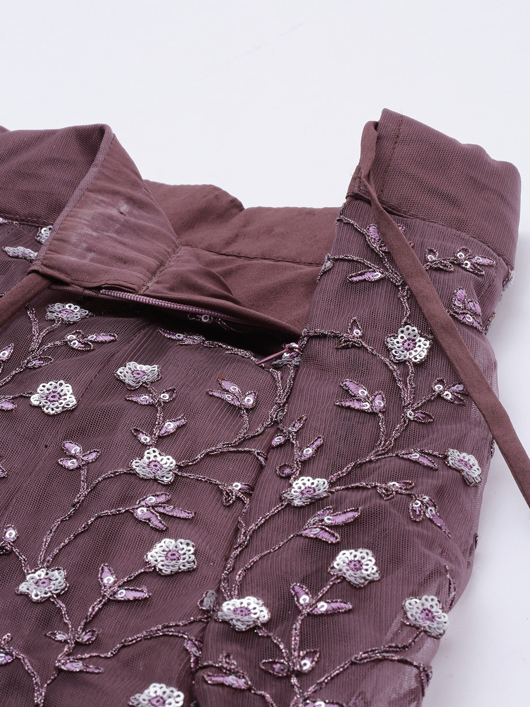 Burgundy Net Semi Stitched Coding, Sequins and Mirror work Lehenga Choli Clothsvilla