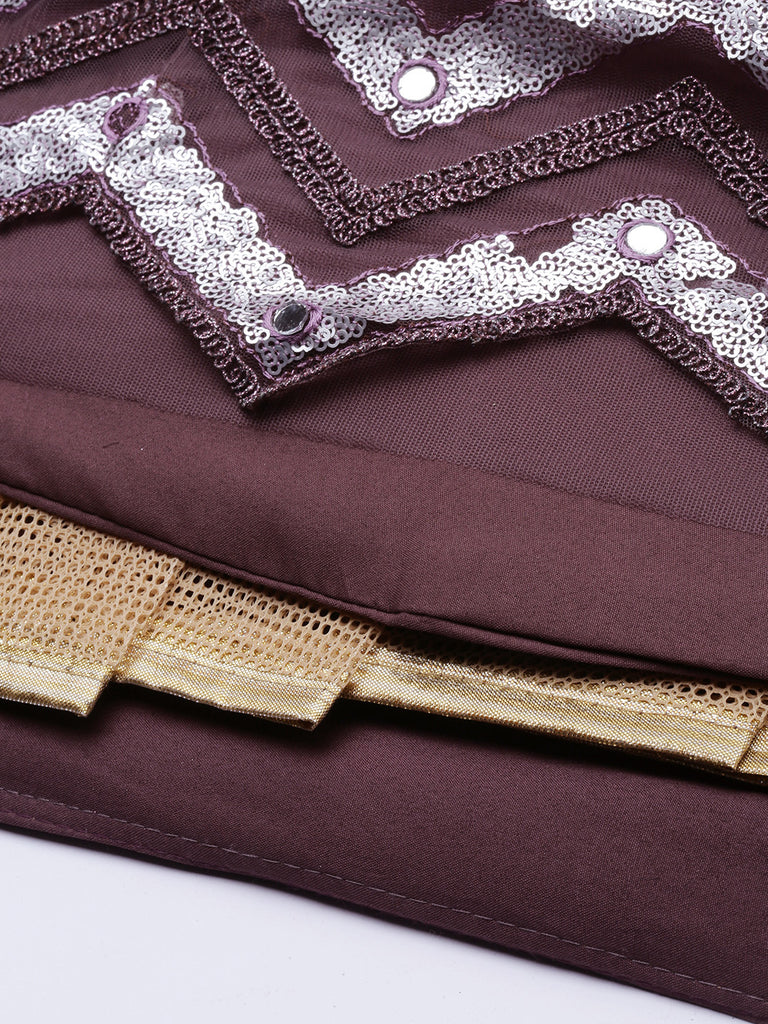 Burgundy Net Semi Stitched Coding, Sequins and Mirror work Lehenga Choli Clothsvilla