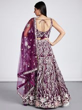 Load image into Gallery viewer, Burgundy Net Sequins and thread embroidery Semi-Stitched Lehenga choli &amp; Dupatta ClothsVilla