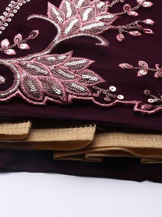 Burgundy Net Sequinse Work Semi-Stitched Lehenga & Unstitched Blouse, Dupatta Clothsvilla