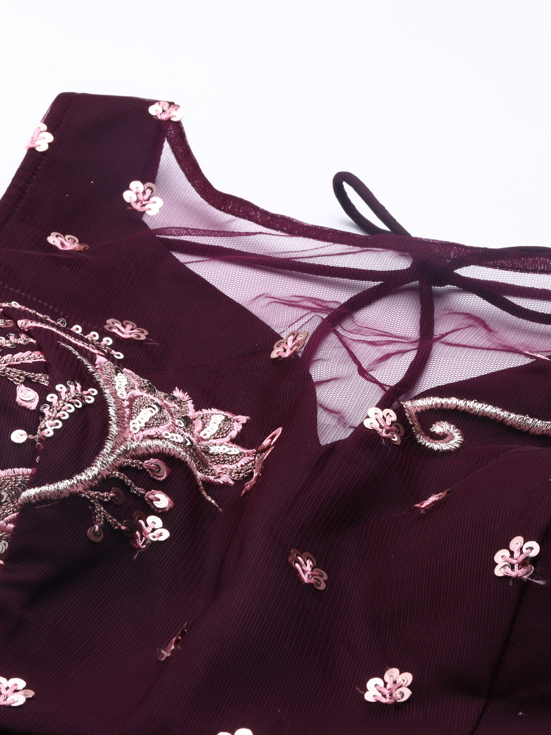 Burgundy Net Sequinse Work Semi-Stitched Lehenga & Unstitched Blouse, Dupatta Clothsvilla