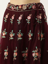 Load image into Gallery viewer, Burgundy Net Sequinse Work Semi-Stitched Lehenga &amp; Unstitched Blouse, Dupatta Clothsvilla