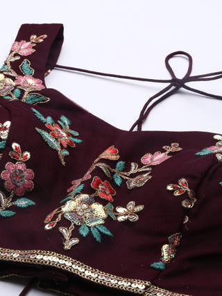 Burgundy Net Sequinse Work Semi-Stitched Lehenga & Unstitched Blouse, Dupatta Clothsvilla