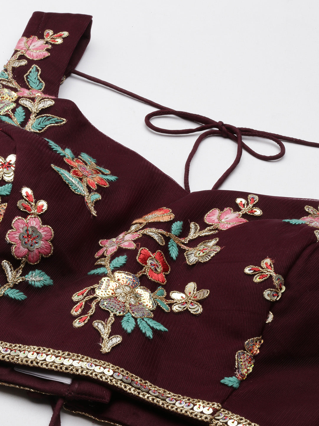 Burgundy Net Sequinse Work Semi-Stitched Lehenga & Unstitched Blouse, Dupatta Clothsvilla