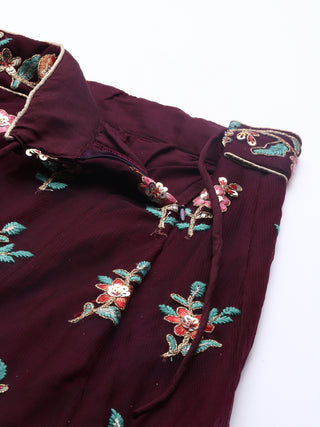 Burgundy Net Sequinse Work Semi-Stitched Lehenga & Unstitched Blouse, Dupatta Clothsvilla