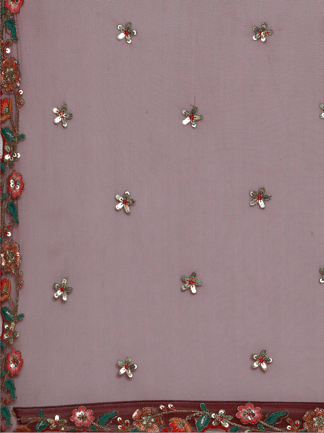 Burgundy Net Sequinse Work Semi-Stitched Lehenga & Unstitched Blouse, Dupatta Clothsvilla