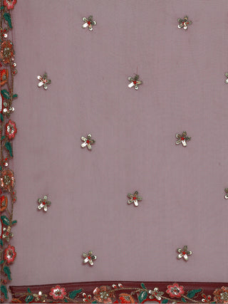 Burgundy Net Sequinse Work Semi-Stitched Lehenga & Unstitched Blouse, Dupatta Clothsvilla