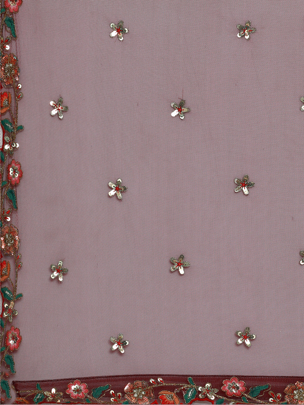 Burgundy Net Sequinse Work Semi-Stitched Lehenga & Unstitched Blouse, Dupatta Clothsvilla