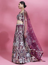 Load image into Gallery viewer, Burgundy Net Sequinse Work Semi-Stitched Lehenga &amp; Unstitched Blouse with Dupatta ClothsVilla