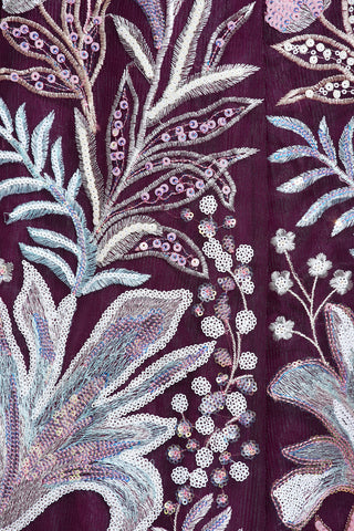Burgundy Net Sequinse Work Semi-Stitched Lehenga & Unstitched Blouse with Dupatta ClothsVilla