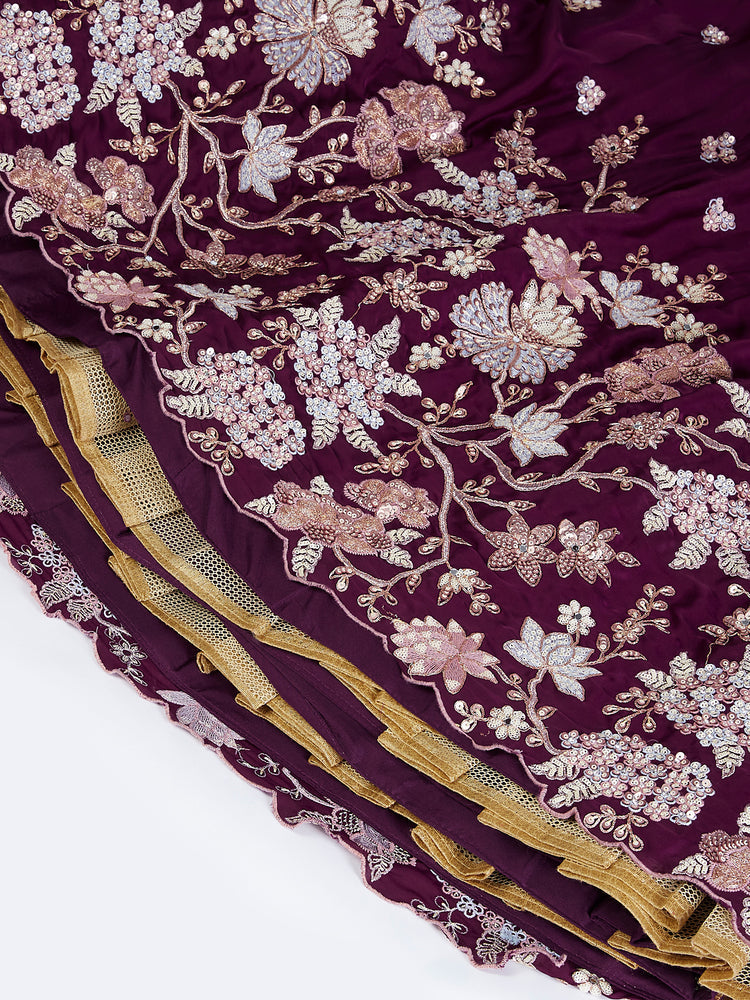 Burgundy Pure Georgette Sequins and thread embroidery Semi-Stitched Lehenga choli & Dupatta ClothsVilla