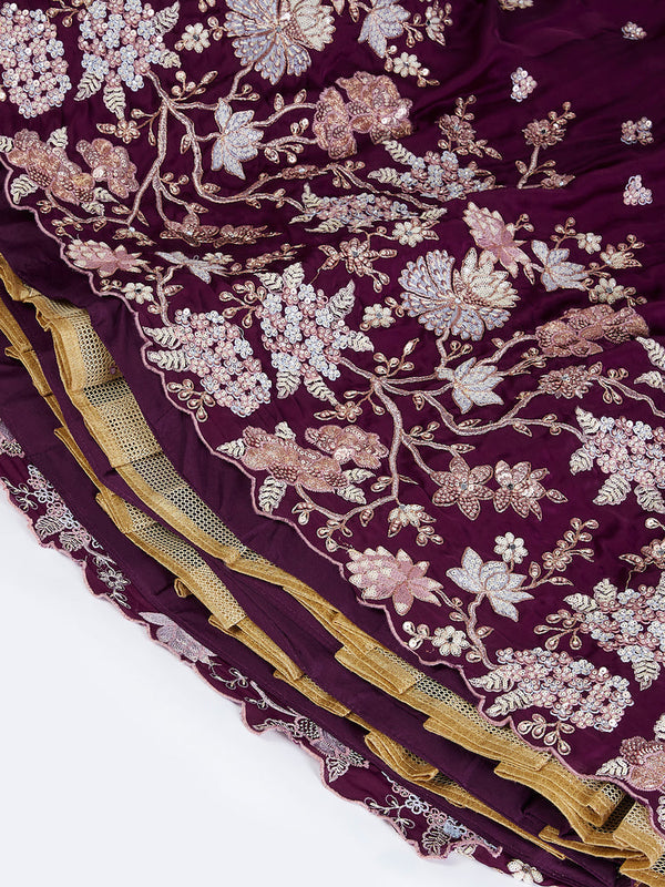 Burgundy Pure Georgette Sequins and thread embroidery Semi-Stitched Lehenga choli & Dupatta ClothsVilla