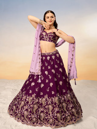 Burgundy Pure Georgette with heavy Sequins embroidery Semi-Stitched Lehenga choli & Dupatta ClothsVilla.com