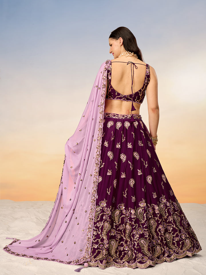 Burgundy Pure Georgette with heavy Sequins embroidery Semi-Stitched Lehenga choli & Dupatta ClothsVilla.com