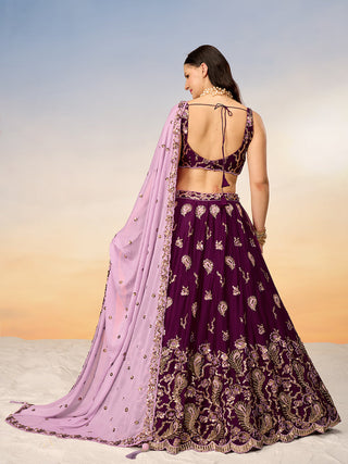 Burgundy Pure Georgette with heavy Sequins embroidery Semi-Stitched Lehenga choli & Dupatta ClothsVilla.com